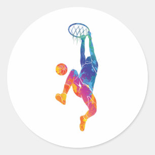 Adesivo Redondo Basquete de Aquarela