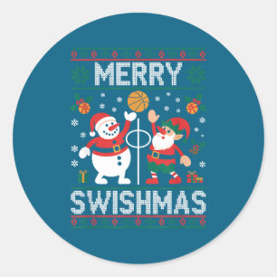 Adesivo Redondo Basquete de Natal Elfo Boneco de Neve Swishmas