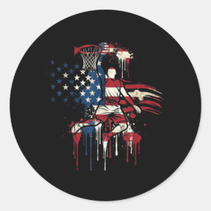 Adesivo Redondo Basquete Drip Bandeira Americana 4 de Julho