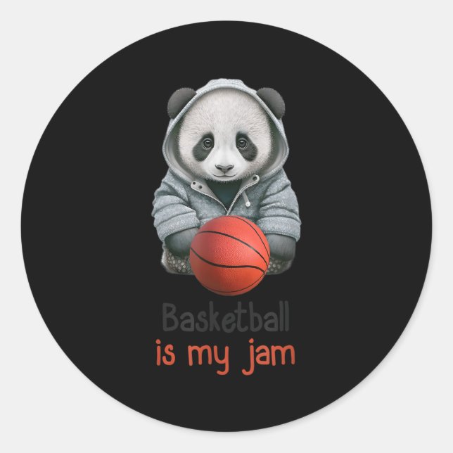 Adesivo Redondo Basquete É O Meu Urso De Panda Com Basquete (Frente)