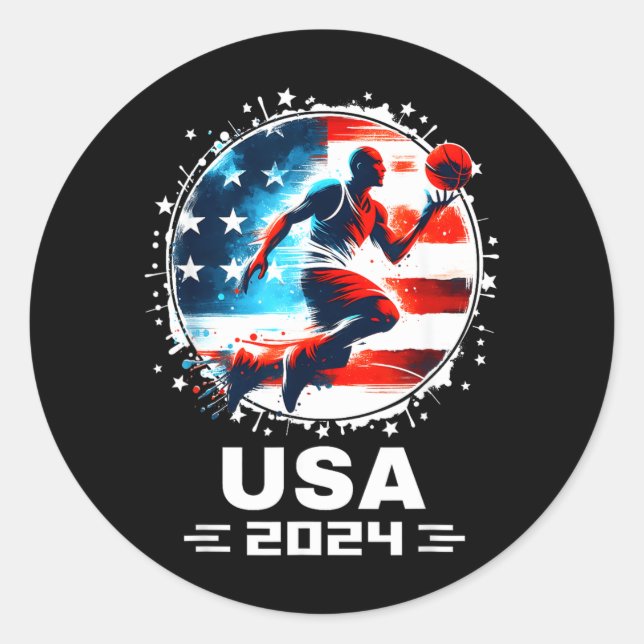 Adesivo Redondo Basquete EUA Bisonrel Voador 2024 Equipe Basquete  (Frente)