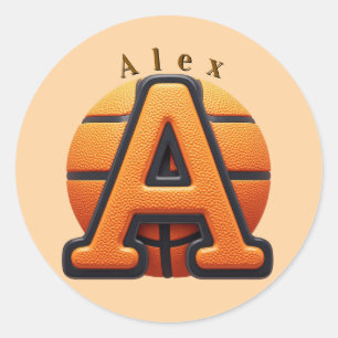 Adesivo Redondo 🏀 Basquete Letra A Textura Laranja Para Esportes