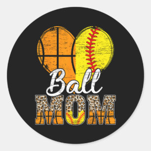 Adesivo Redondo Basquete Mãe Coração Softball Mãe Leopardo Mãe"