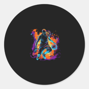 Adesivo Redondo Basquete Na Design De Arte