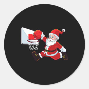 Adesivo Redondo Basquete Natal Papai Noel Slam Dunk Boy