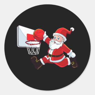 Adesivo Redondo Basquete Natal Papai Noel Slam Dunk Boy