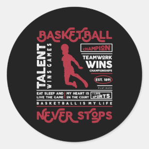 Adesivo Redondo Basquete Nunca Pára (Design alternativo)