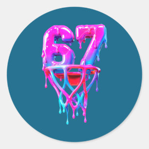 Adesivo Redondo Basquete Retrô Six 67 Seven Drip