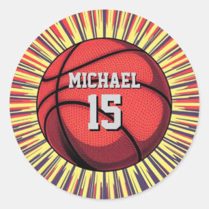 Adesivo Redondo Basquete Seu Nome Pop Art
