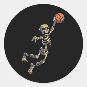 Adesivo Redondo Basquete Skeleton Halloween Men Basquete