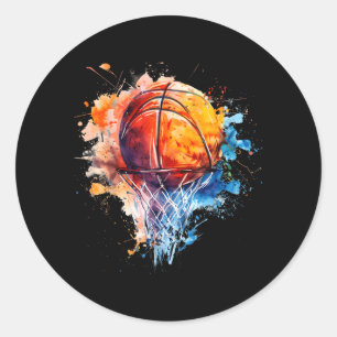 Adesivo Redondo Basquete Splash Amante do Basquete Aquarela Colori