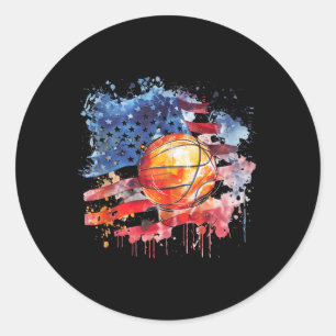 Adesivo Redondo Basquetebol América Trabalho de arte Watercolor Ba