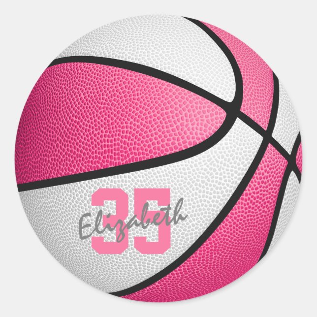 Adesivo Redondo basquetebol branco rosado feminino (Frente)