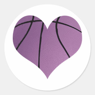 Adesivo Redondo Basquetebol roxo na forma de um coração