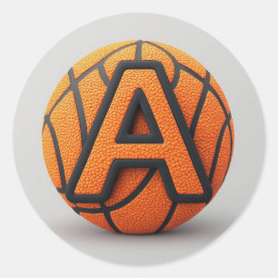 Adesivo Redondo 🏀 Basquetebol Uma Letra Laranja Textura Escola Es