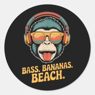 Adesivo Redondo Bass Bananas Praia Diversão Vibrações de Verão Mac