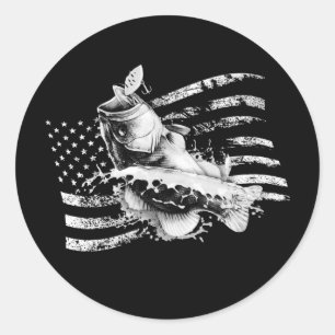 Adesivo Redondo Bass de Boca Largura que Pesca Bandeira dos EUA Ba