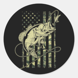 Adesivo Redondo Bass Fisheries American Flag USA Pescador