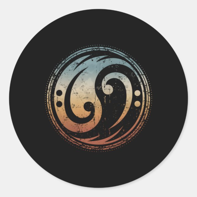 Adesivo Redondo Bass Guitar Clef Yin Yang Para Jogador Bass (Frente)