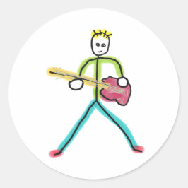 Adesivo Redondo Bass Guitar Stickman