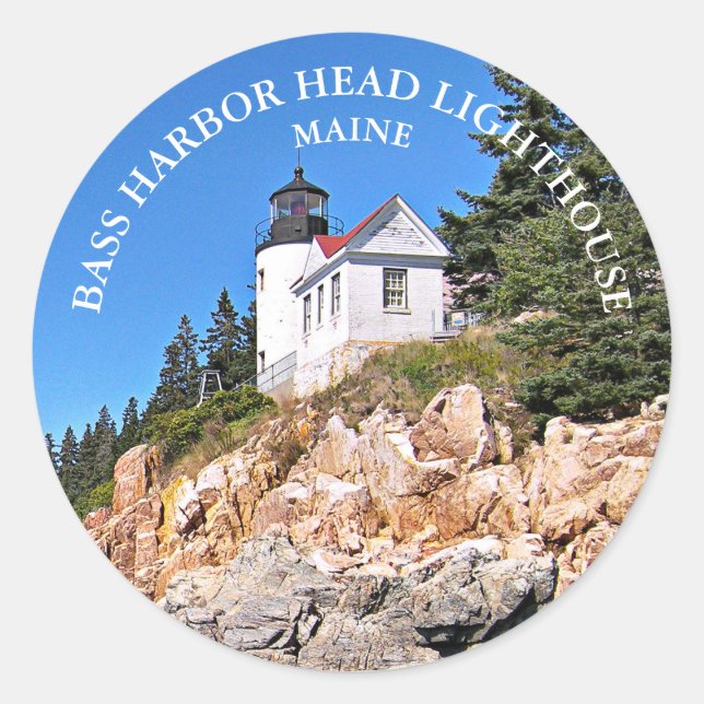 Adesivo Redondo Bass Harbour Head Lighthouse Maine Large Stickers (Frente)