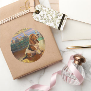 Adesivo Redondo Basset Hound Christmas Cruise: Feriado Pawsome