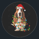 Adesivo Redondo basset hound christmas engraçado basset hound dog<br><div class="desc">basset hound christmas engraçado basset hound dog love</div>