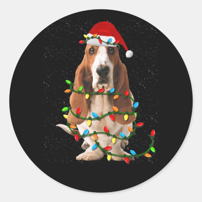 Adesivo Redondo basset hound christmas engraçado basset hound dog  (Frente)
