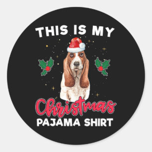 Adesivo Redondo basset hound christmas pajama papais noeis present