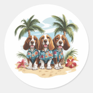Adesivo Redondo Basset Hound Dogs Hawaiian Shirts