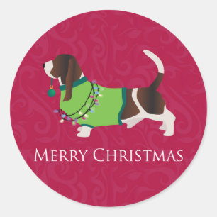 Adesivo Redondo Basset Hound Felry Design de Natal