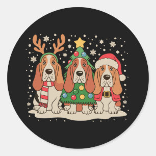 Adesivo Redondo Basset Hound Natal Papai Noel Rena Cão Natal