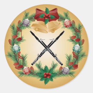 Adesivo Redondo Bassoon Music Wreath Gift