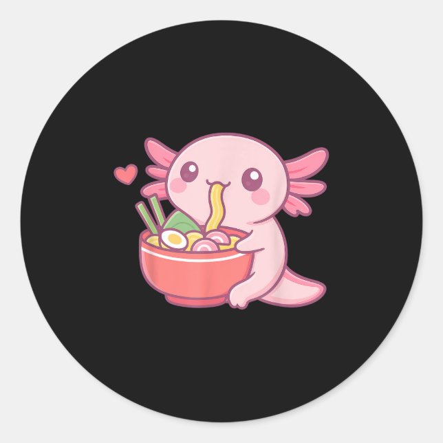 Adesivo Redondo Bastante Axolotl Comendo Ramen Kawaii Comida Lover (Frente)