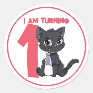 Adesivo Redondo Bastante Cartoon Black Cat Aniversário
