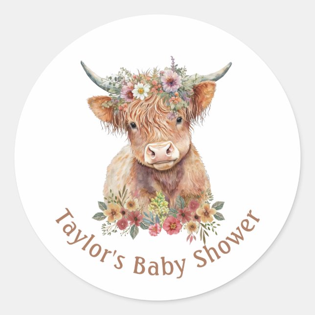 Adesivo Redondo Bastante Escocesa Vaca Aquarela Cor Rosa C (Frente)