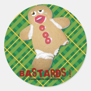 Adesivo Redondo 'BASTARDS!' Gingercake man biscoito humorístico
