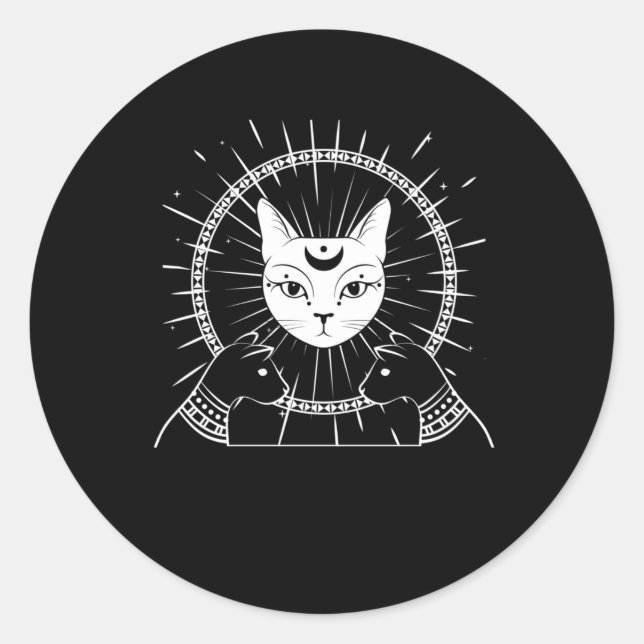 Adesivo Redondo Bastet Antigo Egito Crescente Gato Gótico Lua (Frente)