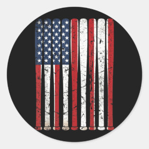 Adesivo Redondo Bastões de Beisebol da Bandeira Americana Vintage 