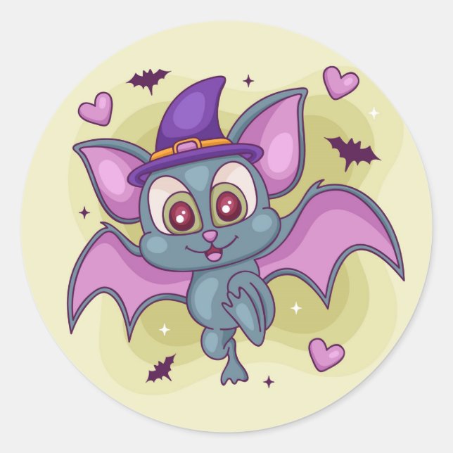Adesivo Redondo Bat Bonito do Halloween (Frente)