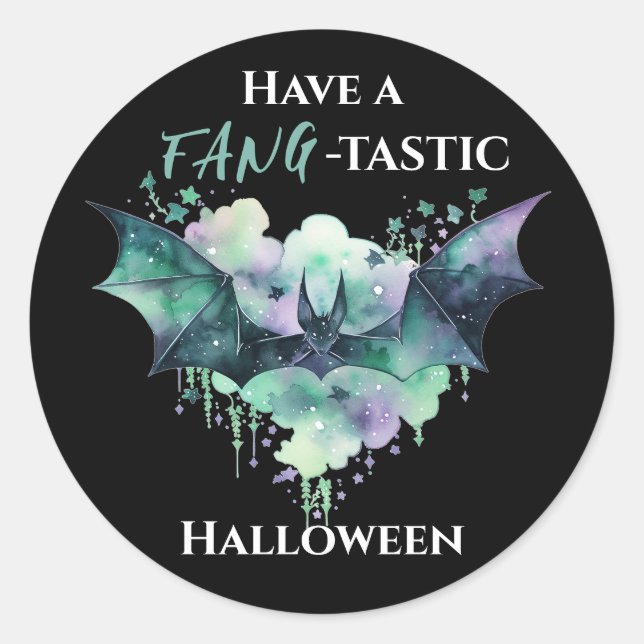 Adesivo Redondo Bat de Halloween Fang-Tastic (Frente)