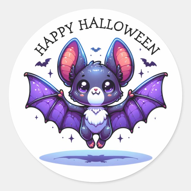 Adesivo Redondo Bat Halloween Cute Chibi (Frente)