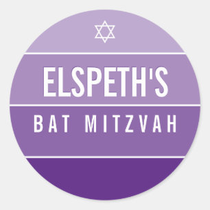Adesivo Redondo BAT MITZVAH bloco moderno negrito violeta violeta 