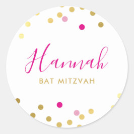 Adesivo Redondo BAT MITZVAH bonito glam confetti spot dourado rosa