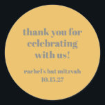Adesivo Redondo Bat Mitzvah, Cinza Amarelo Frio Personalizado Obri<br><div class="desc">Bat Mitzvah,  Cinza Amarelo,   Personalizada,  Obrigado,  Clássico Vinheta Redonda</div>