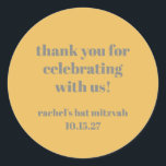 Adesivo Redondo Bat Mitzvah, Cinza Amarelo Frio Personalizado Obri<br><div class="desc">Bat Mitzvah,  Cinza Amarelo,   Personalizada,  Obrigado,  Clássico Vinheta Redonda</div>