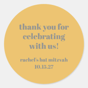 Adesivo Redondo Bat Mitzvah, Cinza Amarelo Frio Personalizado Obri