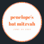 Adesivo Redondo Bat Mitzvah, com retrorgrafia laranja esbranquiçad<br><div class="desc">Vinheta redonda clássica com cor laranja esbranquiçada</div>
