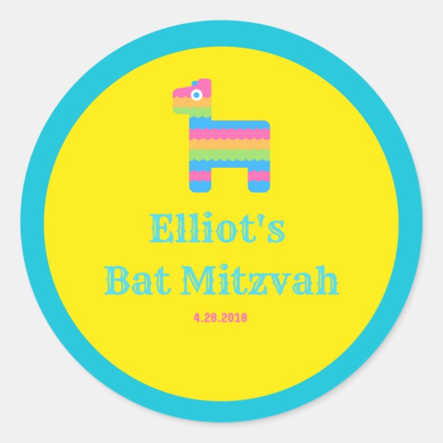 Adesivo Redondo Bat Mitzvah, do Elliot. (Frente)