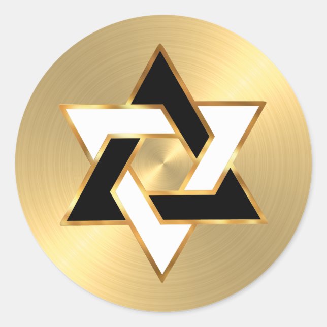 Adesivo Redondo Bat Mitzvah Estrela de Davi Preto Branco em Dourad (Frente)
